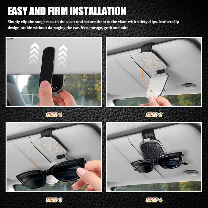 Sunglasses Holders for Car Visor, Sunglass Car Organizer, Leather Magnetic Buckle Sun Visor Sunglass Clip, Car Accessories Ticket Card Clip Sunglasses Mount Fit Truck (Black/Gray, 2PCS)
