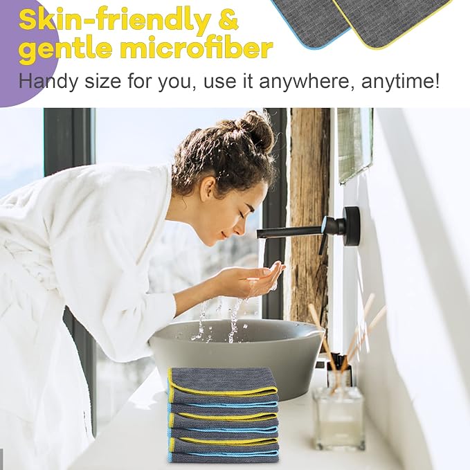 Airlab Glass Polishing Cloth Streak Free Miracle Cleaning Cloth Lint Free Microfiber Cleaning Rags for Glasses Kitchen Dish Mirrors Easy Clean, Pack of 6, 12" x 12", Grey-Light Blue