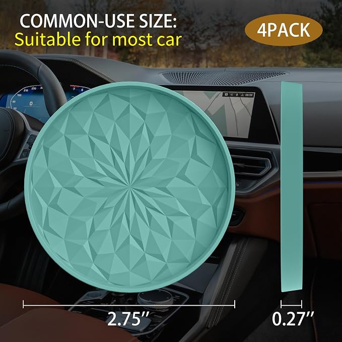 ME.FAN Car Coasters for Cup Holders [4 Pack] - 2.75in Silicone Auto Mug Mats - Universal Non-Slip Recessed Car Interior Accessories Teal Blue