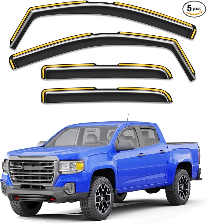 in-Channel Rain Guards Fit for Truck Chevy Colorado/GMC Canyon 2015-2022 Crew Cab Window Rain Guards Visors Vent Visors Window Deflector Vent Shades Car Accessories -4 pcs