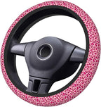 Pink Leopard Print Steering Wheel Cover for Women, Universal 15 Inch Fit, Thickened Neoprene Non-Slip Car Wheel Protector, Stylish Car Interior Accessories for Auto SUV Truck, Breathable & Durable