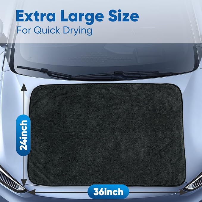 Professional Car Drying Towel (36"x 24") with Twisted-Loop Technology, 1200GSM for a Streak-Free Finish – Microfiber Towels for Cars, Trucks, SUVs, RVs and Motorcycles