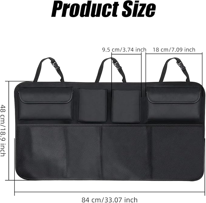 Car Trunk Organizer, Backseat Hanging Trunk Organizers and Storage, Waterproof Collapsible Cargo Storage Bag with 4 Pockets & 4 Mesh Pouches, Car Interior Accessories for SUV, Truck (Black)