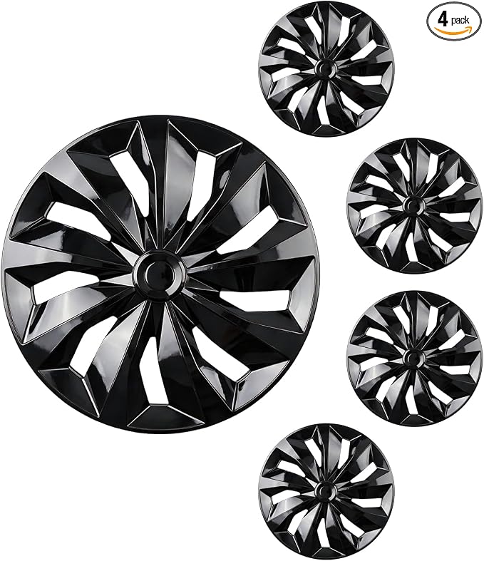 Hubcaps Wheel Covers Replacement R15 Size Hub Caps Universal-Fit Steel Wheel ABS Rims Cover Tire Cap for Car Sedan SUV Truck Van -Set of 4 （15-inch，Black）