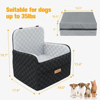 Waterproof Dog Car Seat for Small Medium Dogs, 5in Memory Foam Pet Booster Seat for Dogs up to 35 lbs with Pockets, Detachable Washable Pet Carseat with Y-Shape Safety Belt (Gray, Medium)