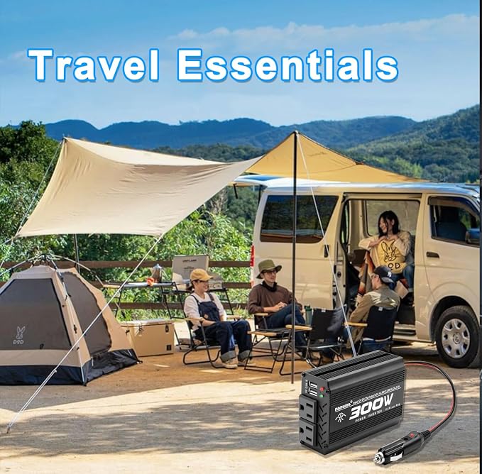 300 Watt Power Inverter dc to ac 12V to 110V Converter Charger for car RV Camping Vehicle Small Power Inverter for car Cigarette Lighter Truck inverter-300W
