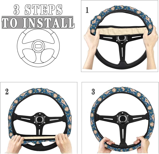 Women Sun Girls Moon Steering Wheel Covers Anti-Slip Elasticity Car Accessories Steering Wheel Protector Universal 15 Inch for Cars SUV Vehicle Truck