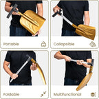 Snow Shovel, Collapsible Aluminum Alloy with Ice Scraper Brush - Portable Folding Shovel for Camping, Car Emergency, Winter Outdoor - 25.98" Lightweight Durable Design (Coyote Brown)
