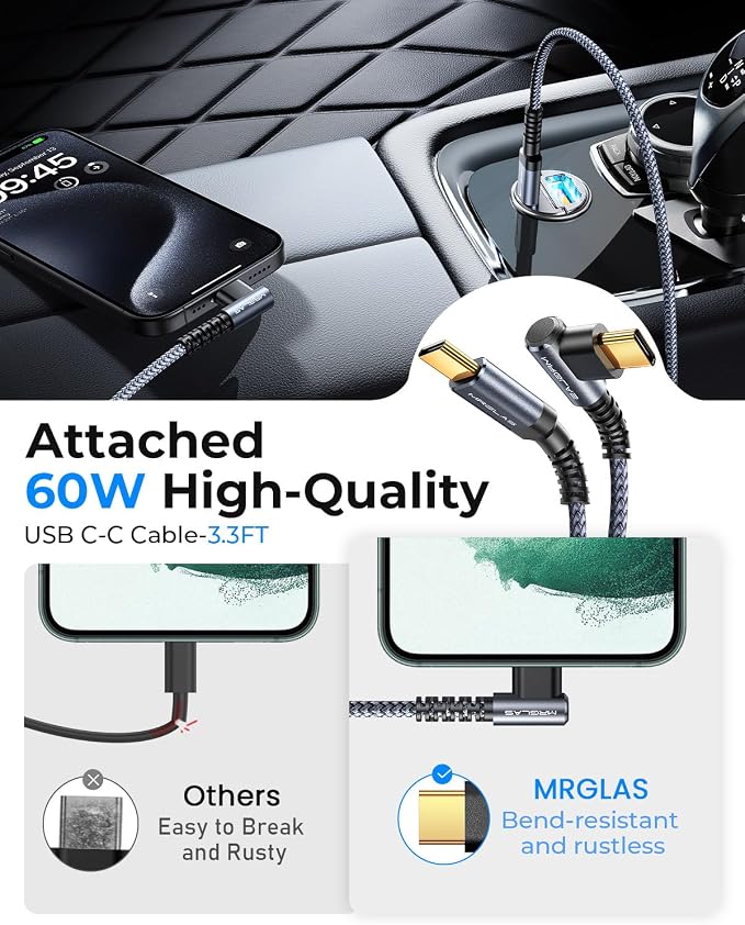 90W USB C Car Charger Fast Charge, PD45W & QC45W, Flush Fit, Extra 3.3ft Type C Cable, All Metal, Cigarette Lighter USB Charger for iPhone 16 15 Pro Samsung S25 S24 S23 Ultra Pixel 8/8Pro/7-Red