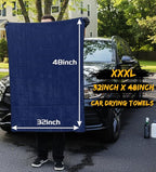2-Pack Long-Reach Pro Car Drying Towels, 48"x32" Extra Large Super Absorbent Towels, High GSM Twisted Loop, Streak-Free Single-Sided Microfiber for Car Detailing, SUV, Truck (Dark Blue)