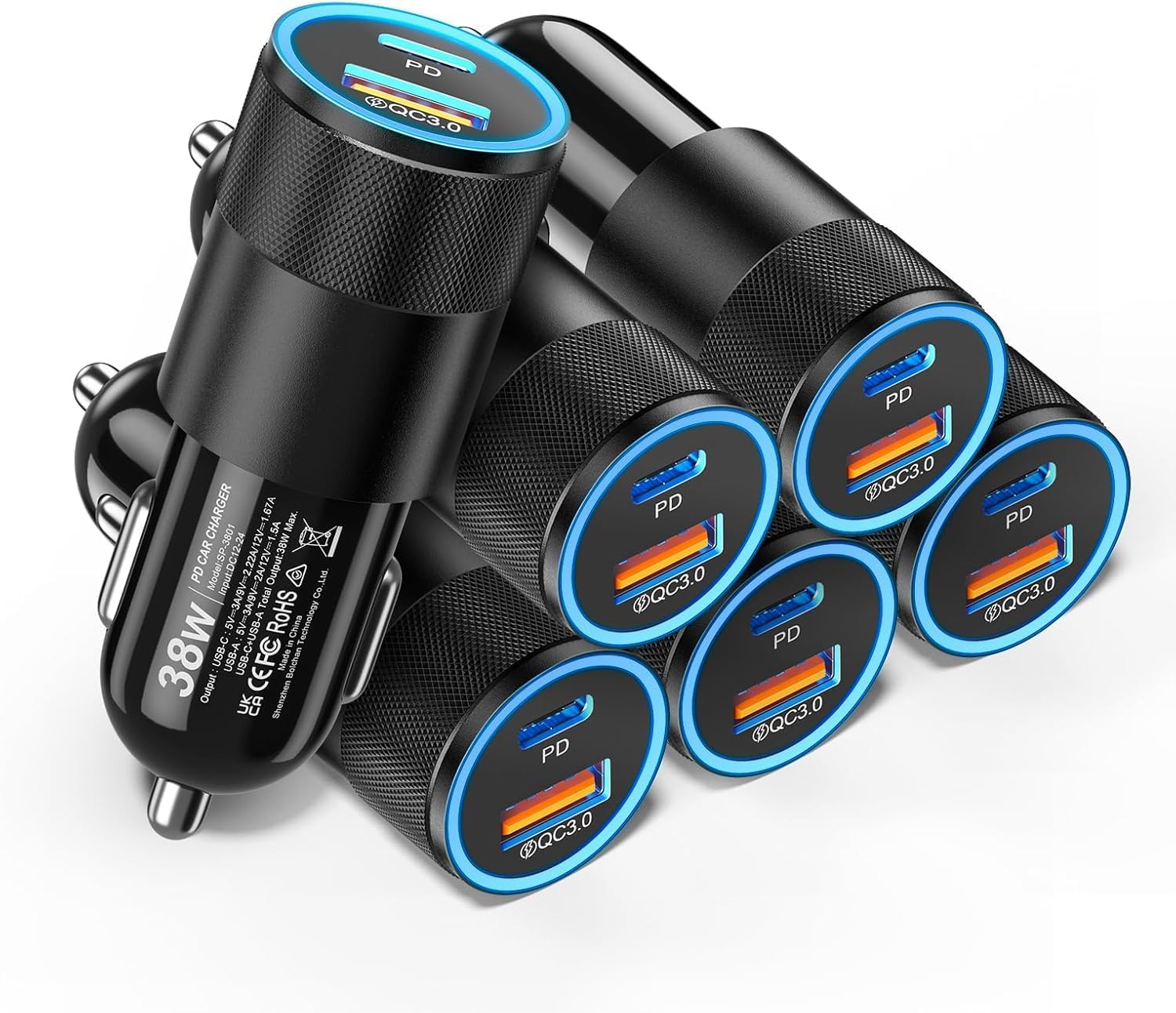 38W Dual USB-C Car Charger — Fast-Charging Adapter for Phones