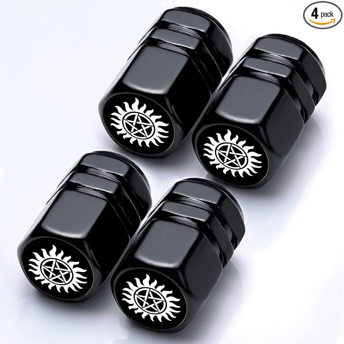 4Pack Supernatural Anti-Possession Symbol Tire Valve Stem Cap Pentagram Car Accessories Aluminum Alloy Universal Dust Covers Tire Air Cap for Car,Truck,SUV,Bike,Motorcycle,Gifts for Women Men