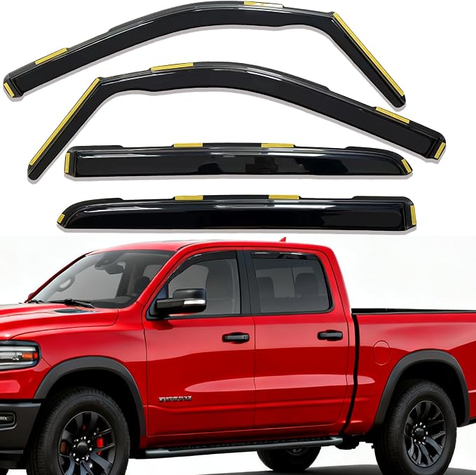 in-Channel Rain Guards Window Visors for Dodge RAM 1500 2019-2026 Crew Cab, Inside Front Rear Window Vent Deflectors Sun Shade Wind Visor Truck Accessories, Dark Smoke
