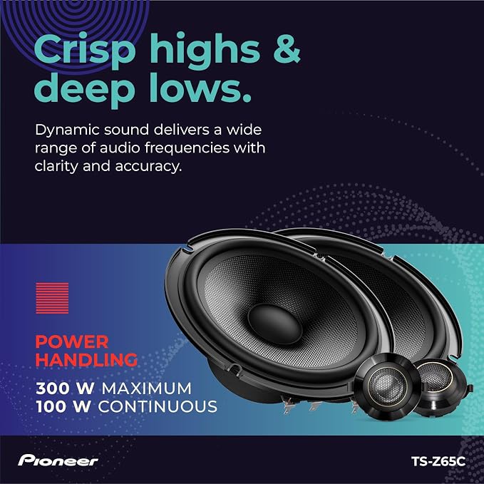 Z-Series TS-Z65C 6.5” 2-Way Speakers (Pair) – 300W Max, Crisp Highs + Clear Vocals, Audiophile Upgrade, Add an Amplifier for Optimal Performance
