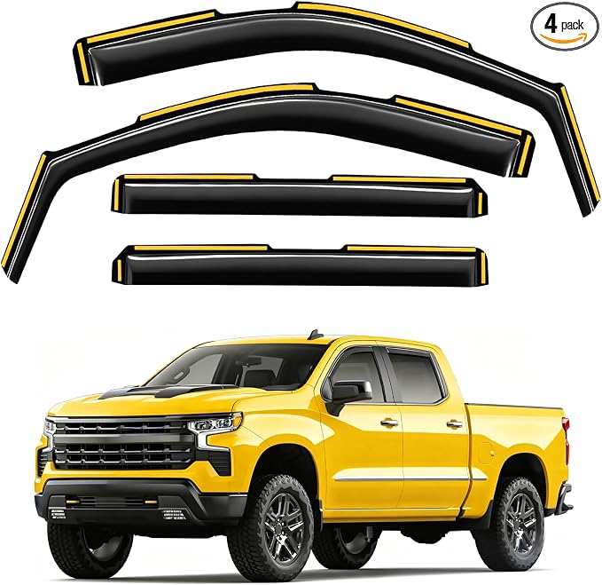 in-Channel Window Rain Guards Fit for Chevy Silverado 1500/GMC Sierra 1500 2019-2026 Crew Cab Extra Durable Window Deflectors Window Visors Vent Visors Vent Shades Truck Accessories