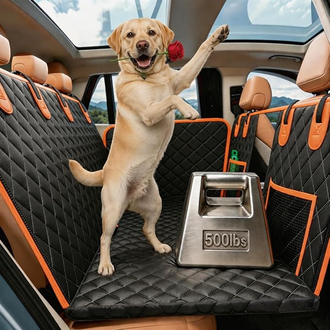 Elufa Hard Bottom Dog Car Seat Cover for Back Seat, 52" Back Seat Extender for Dogs, Waterproof Nonslip Dog Hammock with Flat Platform, Supports up to 500 lbs, Fits Cars, SUVs & Trucks