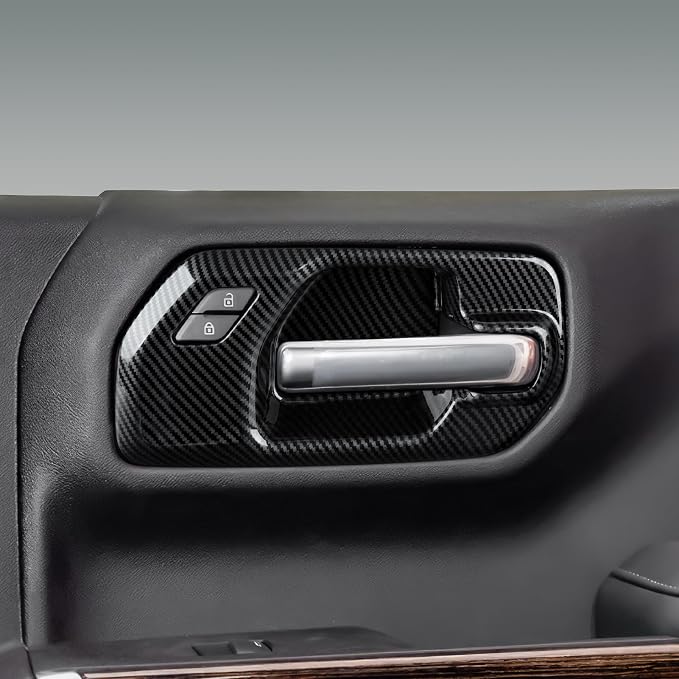 Car ABS Carbon Fiber Front Inner Door Handle Cover Interior Trim Side Mirror Decor for 2019-2025 Chevy Silverado | for 2019-2021 GMC Sierra 1500 2500 3500 HD Accessories