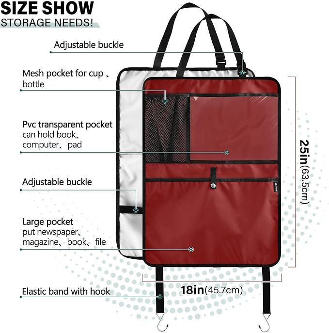 Maroon Seat Back Organizer Kick Mats Back Seat Protector, 2 Pack Kick Mats for Vehicles To Protect From Dirt