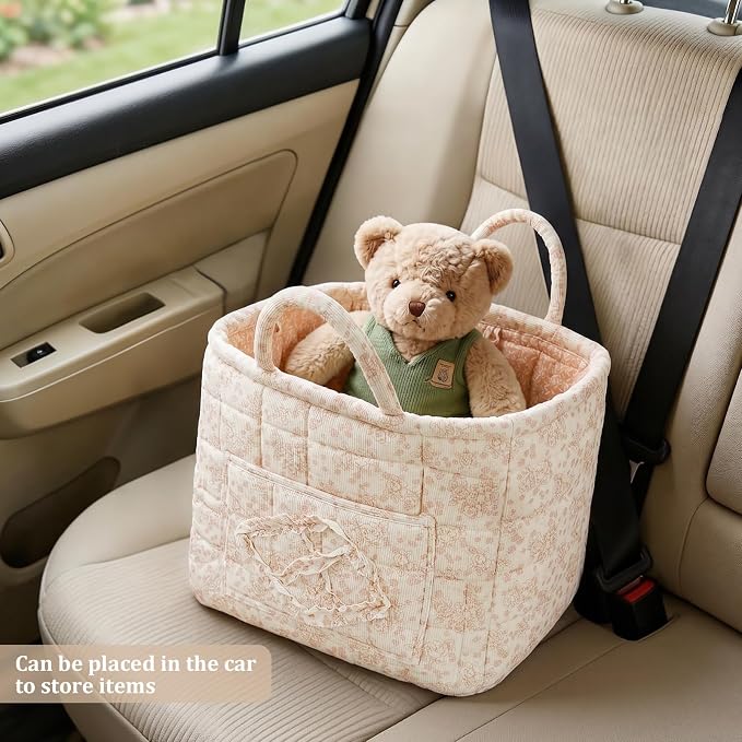 Floral Fabric Storage Basket Car Interior Storage Basket Underwear Sundries Laundry Baskets Supplies Home Organizer Bag (Pink Floral)