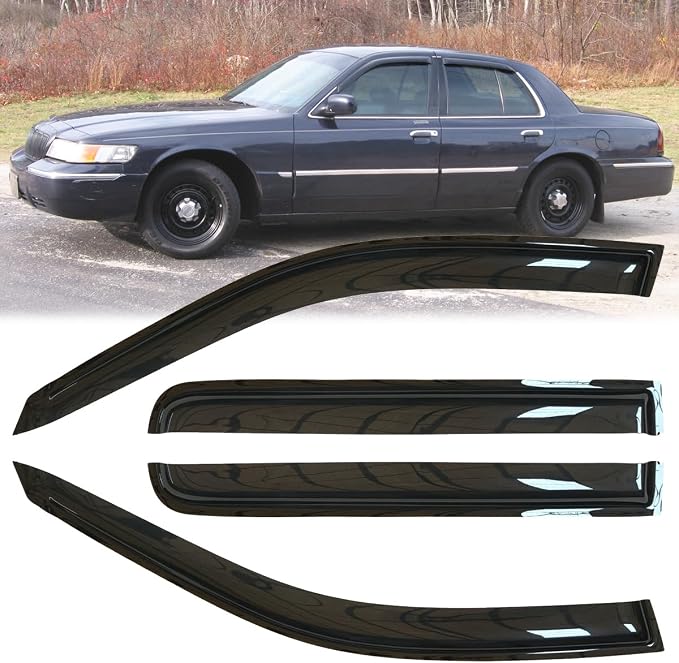 4pcs Original Shatterproof Side Window Wind Deflectors for 92-11 Mercury Grand Marquis,03 Marauder 98-11 Ford Crown Vic Short Rears,Rain Guards,Nice Looking Window Visors for Cars,Vent Deflector 94228