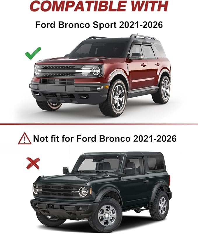 Outside-Mount Window Rain Guards Fit for 2021-2026 Ford Bronco Sport, Extra Durable Window Visors Wind Deflector Dark Smoke Vent Shades Car Tape-on with Thicker