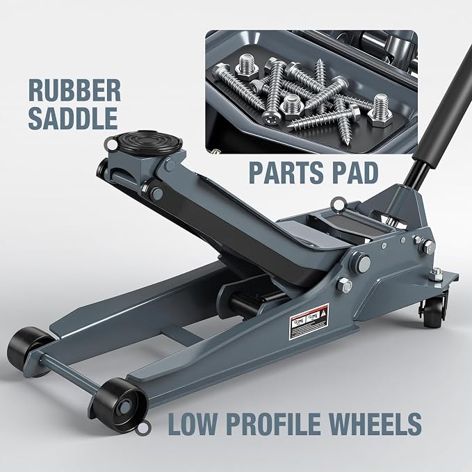 3 Ton Extra Long Reach Floor Jack Hydraulic Low Profile Floor Jack with Dual Piston Quick Lift Pump, Home and Workshop Car Maintenance for Various Vehicles, 3 Ton (6,600 lbs) Capacity, Grey