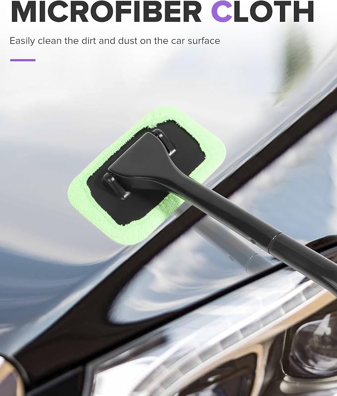 6PCS Car Detailing Kit,Windshield Cleaner Tool,Car Accessories Inside Windshield Cleaning Tool with Extendable Handle,4 Microfiber Pads and 1 Spray Bottles,Suitable for All Cars,Trucks,SUVs,RVs