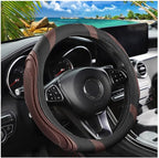 15 Inch Car Leather Steering Wheel Cover, Automotive Accessories Elastic Breathable Anti-Slip Soft Wheel Protector Fits Men and Women, Suitable for SUVs, Trucks, Vehicles and RVs (Coffee)