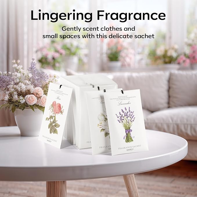 12 Pack Assorted Floral Scented Sachets - Lavender, Rose, Jasmine, Ocean, Gardenia & Lily | Drawer, Closet & Car Air Freshener Bags | Multi-Scent Home Fragrance Gift Set