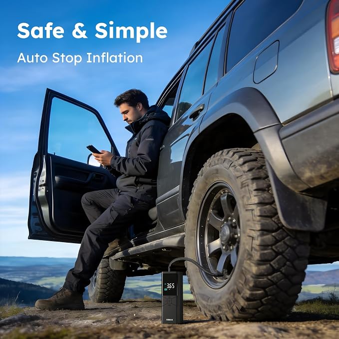 T40 Tire Inflator Portable Air Compressor, 150PSI Cordless Air Pump for Car Tires with Floating Digital Display, Smart Auto Shut-Off, Fast Inflation for Motorcycles, Bicycles, Sports Balls
