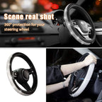 Steering Wheel Cover, Bling Crystal Rhinestones Auto Wheel Protector, Sparkly Cover Universal Fit Diverse 14.5-15 inch Steering Wheel, Interior Decor Car Accessories (White)