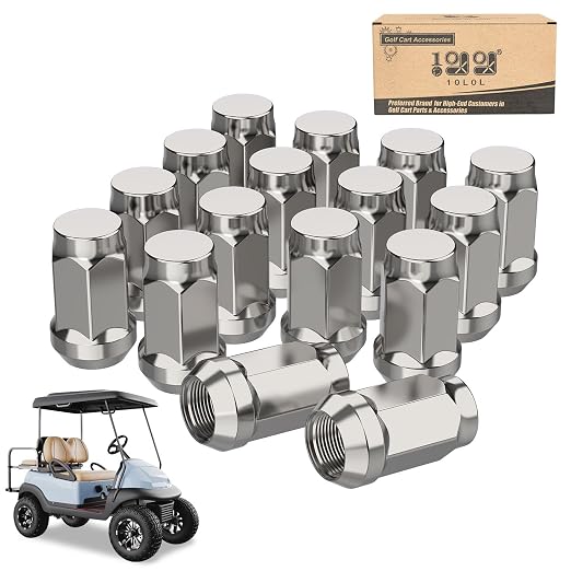 Golf Cart Wheel Lug Nuts for EZGO & Club Car, 1/2"-20 Size Chrome 16 PCS