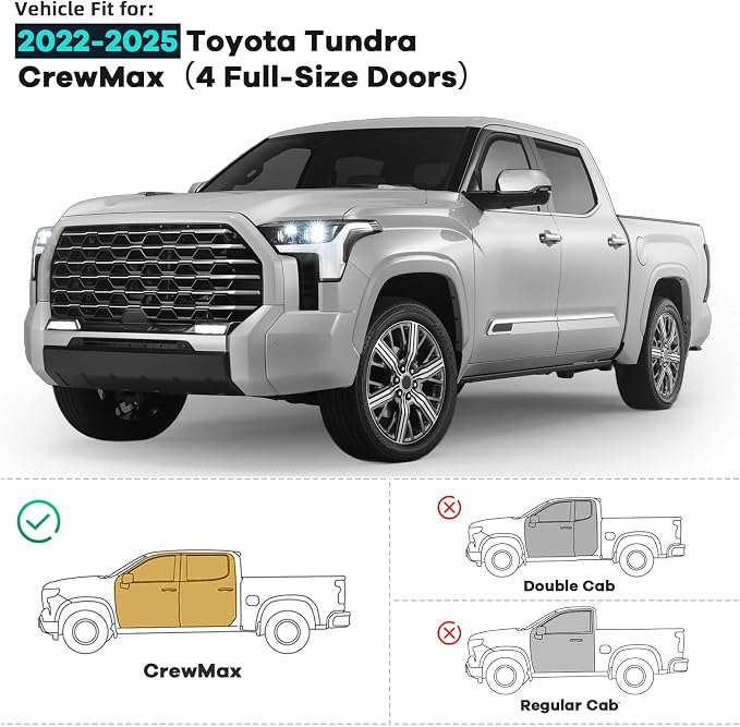4PCS in Channel Rain Guards Fit for 2022 2023 2024 2025 2026 Toyota Tundra Crew Max, Durable Side Wind Deflectors, Vent Window Visors Shades Shield