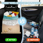 Beaches and Starfish Car Trash Bag - Waterproof Car Trash Bag Hanging Leakproof Car Garbage Bag - Washable Reusable Trash Bag For Car Interior Hanging Organizer Storage Vehicle Travelling Camping