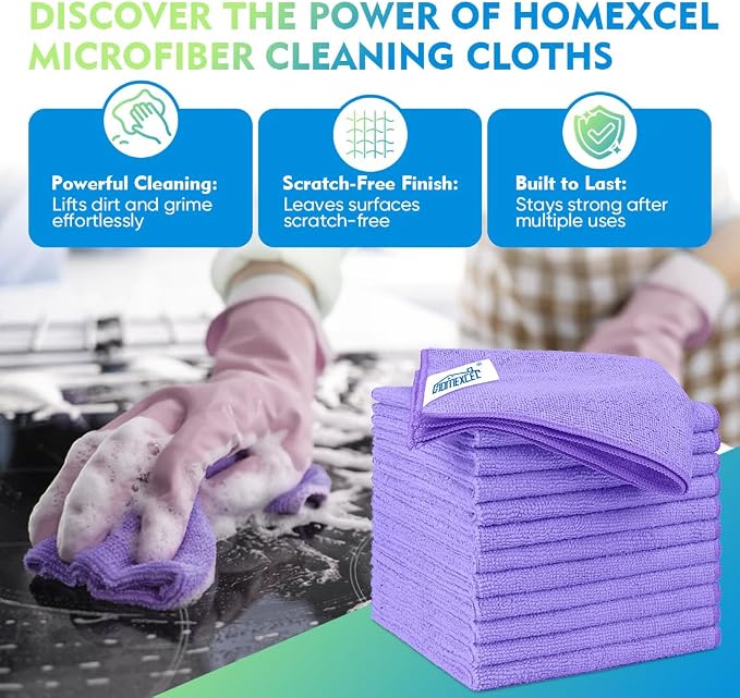 Purple Microfiber Cleaning Cloth 12 Pack 12.5 x 12.5 Inch Microfiber Towels for Cars Ultra Absorbent Cleaning Rags Lint Free Cleaning Towels for Household Kitchen, Window Car