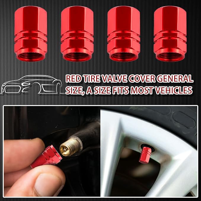 28 Pcs Car Interior Accessories Including 20 Pcs Car Air Conditioner Decoration Strip 4 Non Slip Silicone Car Cup Coaster 4 Car Tire Valve Stem Caps for Most Cars SUVs Trucks(Red)