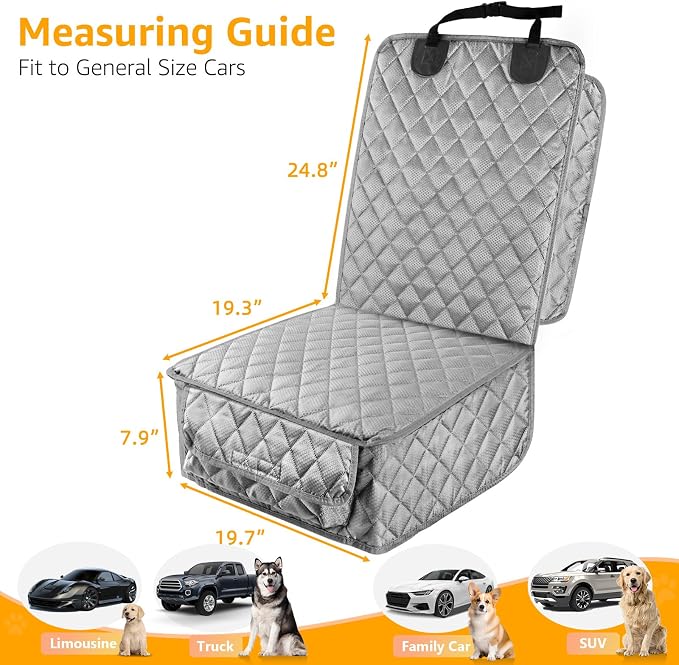 Waterproof Front Seat Car Cover, Full Protection Dog Car Seat Cover with Side Flaps, Nonslip Scratchproof Front Seat Cover Fits for Cars, Trucks, SUVs, Jeep, Gray (Gray)