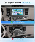 Android 15 4G+64G Radio for Toyota Sienna 2011-2014 Car Stereo with Wireless Carplay Android Auto,5Ghz WiFi,5.0 Bluetooth 32EQ,9inch IPS Touch Screen,FM/RDS GPS IP69K AHD Backup Camera