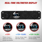 4 in 1 ON/Off Charger Socket Panel PD Type C and QC 3.0 USB Power Outlet LED Voltmeter Cigarette Lighter Rocker Toggle Switches for Truck Car Boats RV