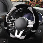 Furry Cute Soft Steering Wheel Cover 15 inch Black with Gray | Fluffy Short Plush Car Accessories, Non-Slip Cold-Proof Sweat-Proof Colorfast, Universal 14.5 inch to 15 inch