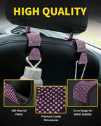 4 Pack Blink Diamond Car Seat Headrest Hooks Crystal Rhinestone Car Purse Holder Universal Interior Accessories for Handbags, Water Bottles, Coats, Umbrellas, Pink