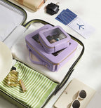 Clear Sunscreen Makeup Bag Organizer,Travel Toiletry Bag Cosmetic Case for Women,Portable Beach Make Up Skincare Pouch Car Organizer Bag with Zippers for Essentials(Large-Purple)