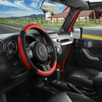 Car Steering Wheel Cover for F-150 Tundra Range Rover 15.5-16 inch, Black and Red Microfiber Leather