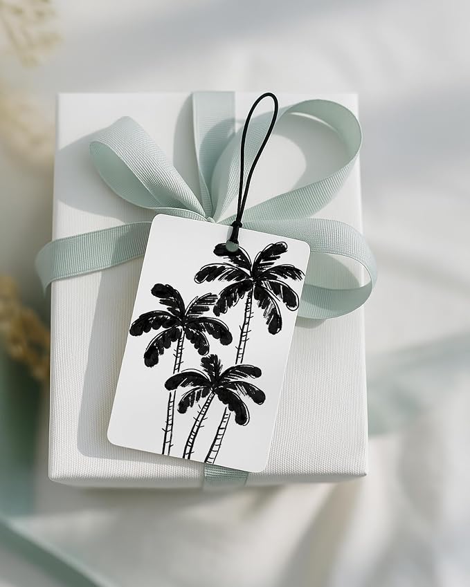Coastal Beach Car Air Freshener 4 Pcs Coconut Scented, Black and White Summer Palm Tree Car Accessories Mirror Decor for Women, Beachy Hanging Air Freshener for Cars Closet Drawer Books