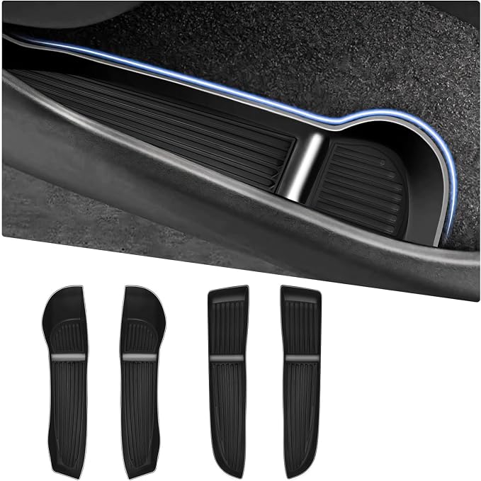4Pcs Door Side Storage Box for Tesla Model Y Juniper 2025 2026 Front & Rear TPE Car Door Organizer Tray Anti Slip Easy to Clean Car Interior Accessories