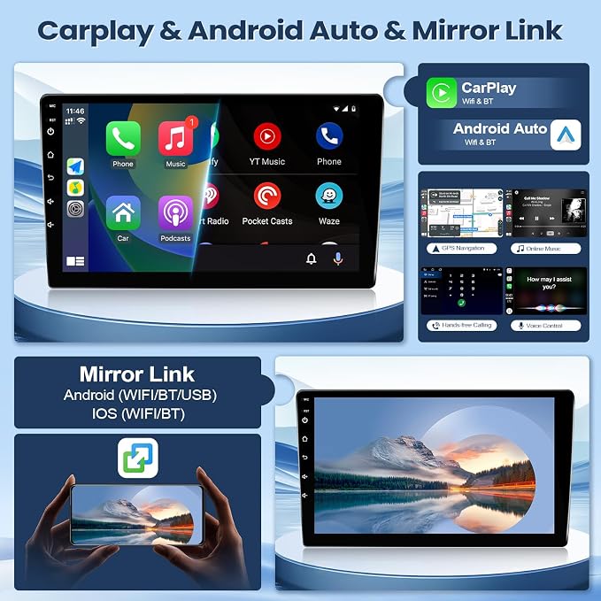 8 Core 4+64G Radio for Toyota Sienna 2004-2010 Stereo (FIT JBL. and Big Screen) Wireless Carplay Android Auto, 9” Touch Screen for Sienna Bluetooth/GPS/MirrorLink/FM/SWC/Backup Camera
