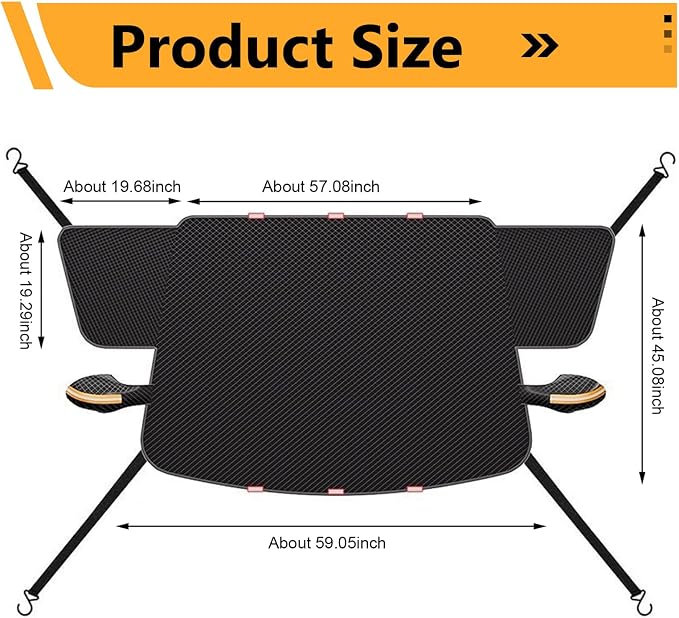 Car Windshield Sun Shade, Thickened Windshield Snow and Sun Cover with Side Window & Rearview Mirror Protector, Scratch-Resistant Aluminum Foil Sun Shade with Anti-Theft Straps (Black)
