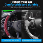 Bling Car Steering Wheel Cover, 15 Inch Rhinestones Soft Leather Elastic Steering Wheel Protector, Sparkly Crystal Diamond for Women Girls (Wine Red)