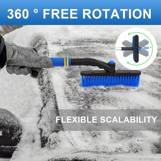 Snow Brush and Ice Scrapers for Car Windshield,Ice Scraper for Freezer,35" Extendable Snow Scraper,Detachable Snow Removal Tool with Ergonomic Foam Grip for Car SUV and Truck (Blue)