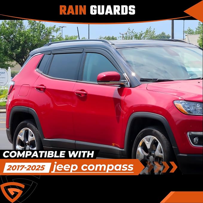 Rain Guards Fit for Jeep Compass 2017 2018 2019 2020 2021 2022 2023 2024 2025 2026, Tape-on Durable Side Window Sun Wind Deflectors 2017-2026 Compass Rain Guard Black 6 PCS